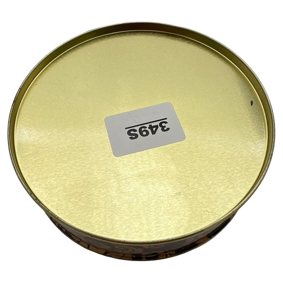 Vintage Round Gold Brown Metal Trinket Box Gift Tin Storage Ornate Leaf Pattern - Picture 4 of 6